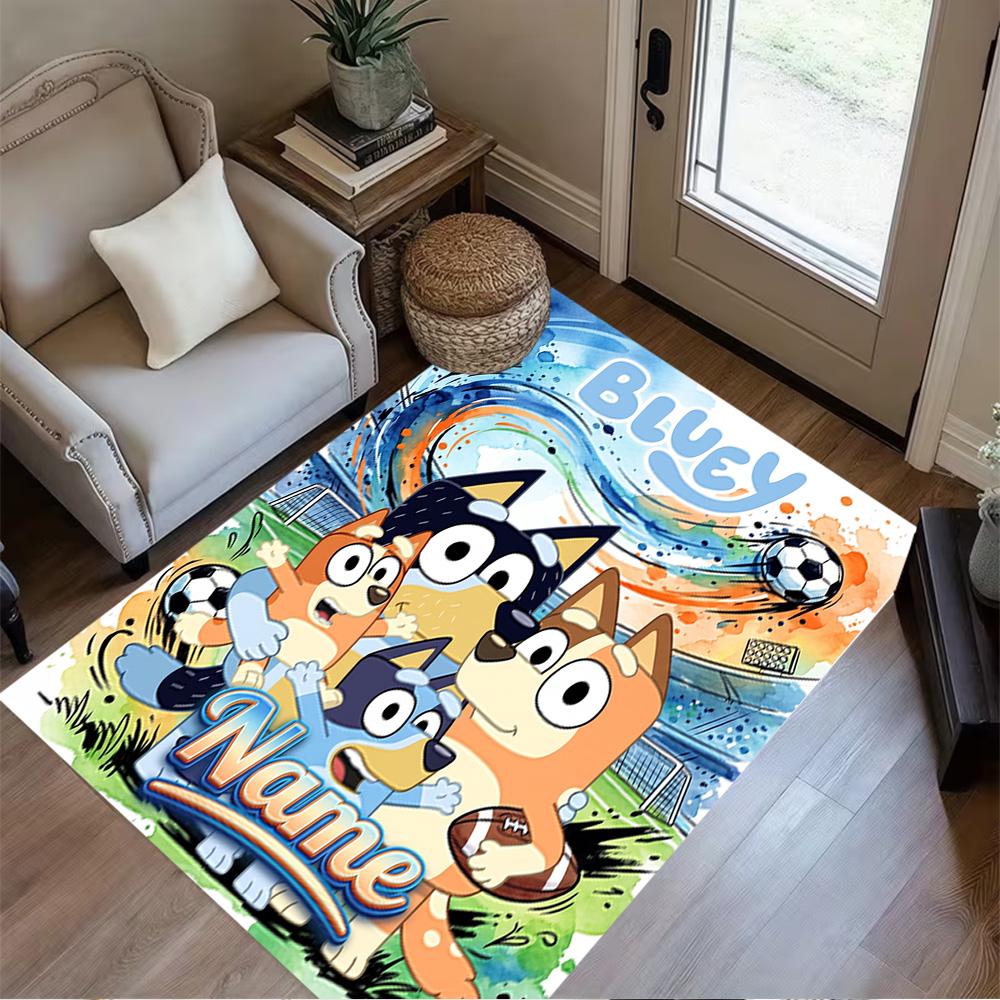 Bluey Sports Adventure Personalized Text Floor Mat Perfect for Decorate room Study room Balcony Playrooms Antislip Carpet Decorate Offices
