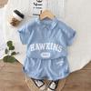 Children Cotton Clothes Summer Child Boy Cartoon Denim Solid Shirt Short 2Pcs/set Infant Kid Toddler Tracksuit 0-5 Years