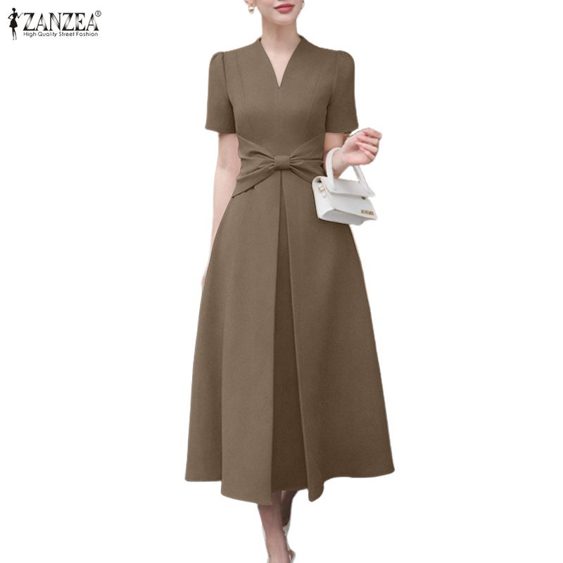 ZANZEA Women Elegant V-Neck Casual Short Sleeve Dress