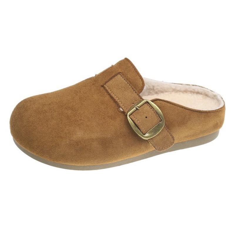 Thick-soled bag head and half-towed women, velvet and thicker warm in winter, soft-soled lazy people pedal Doudou shoes with one foot