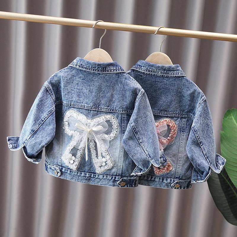 Frühling Herbst 2-12 Jahre Mädchen Jeansjacke Baby Kinder Jean Mäntel für Mädchen Niedliches Spitzen Schleifen Design Kinder Oberbekleidung Kleidung