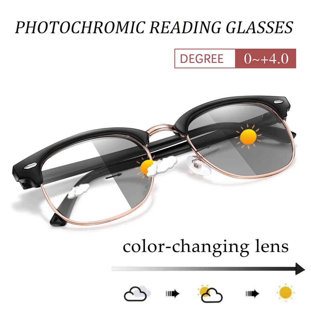 1Pair/3Pairs/6Pairs Photochromic Reading Glasses Metal Half Frame Anti-Blue Eyewear For Surf The Internet Elderly Business Men
