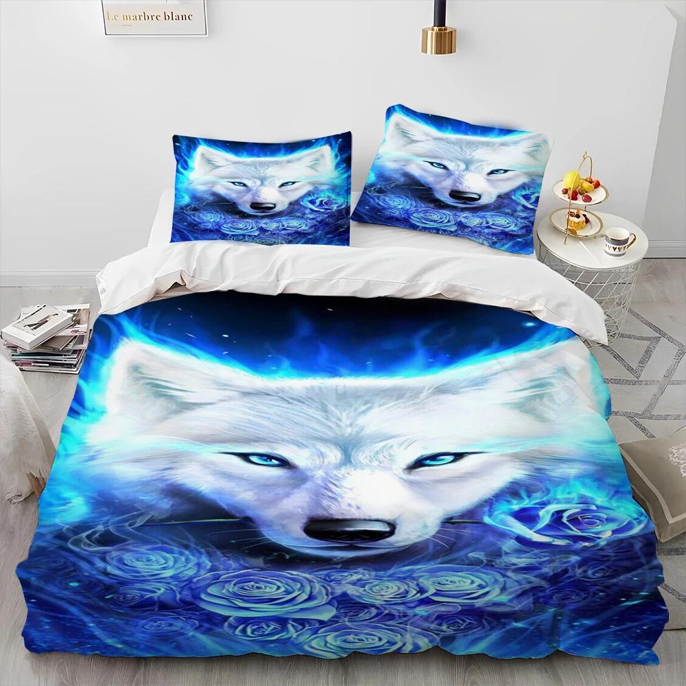 Set Biancheria da Letto Trapuntato di Lusso Animale Tigre Leopardo Lupo 3D, Set Letto Copripiumino Coperta Copricuscino, Set Biancheria da Letto King Queen Size