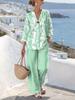 Hot-selling women's suit large size loose V-neck printed shirt summer casual vacation wear two-piece suit women