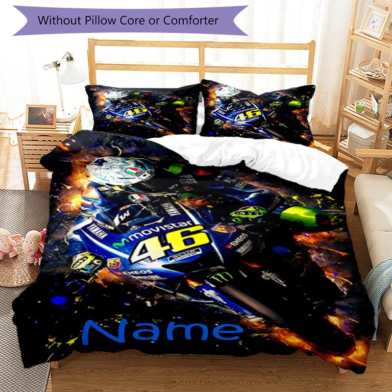 3pcs Custom Name Motorcycle Bedding Set Duvet Cover Closure Includes 1 Duvet Cover & 2 Pillowcases, Soft and Comfortable for All Seasons.