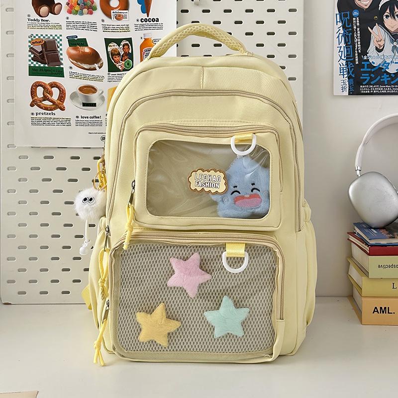 Schoolbag Japanese and Korean Original Transparent Pain Bag Versatile Large Capacity Backpack, Computer Bag, Academy Style, Middle and High School