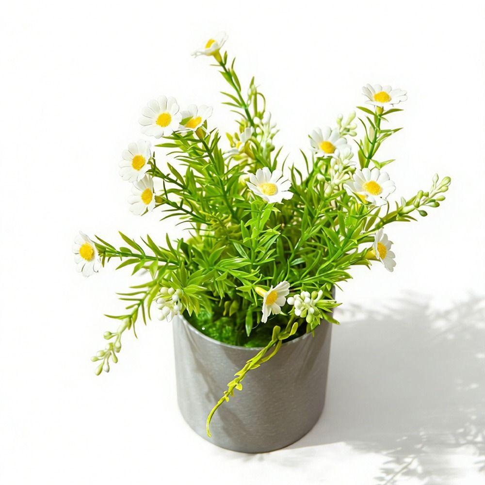 Realistic Artificial Daisy Potted Lifelike Real Touch Faux Flower Potted with Flowerpot Handmade Simulation Green Plant Bonsai