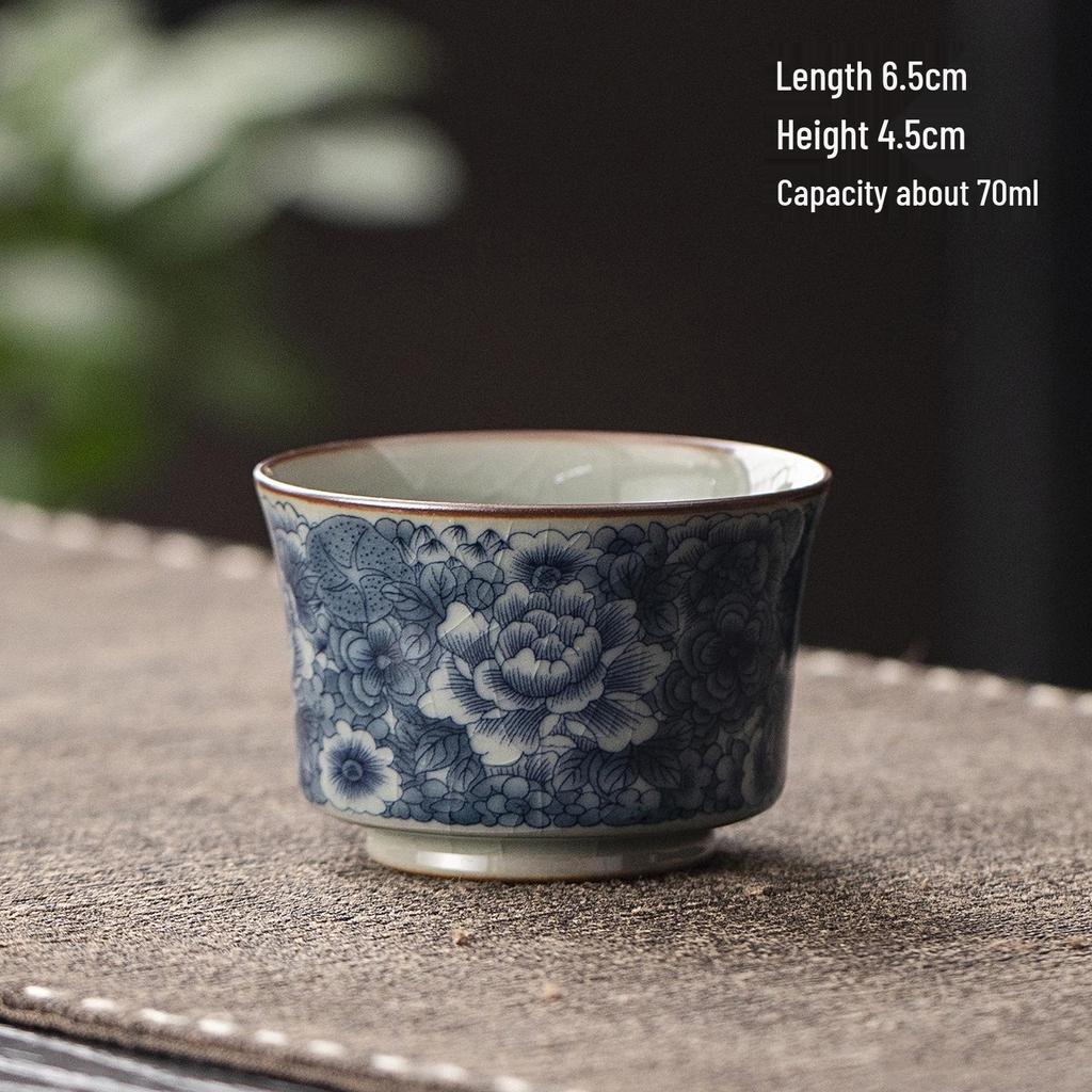 Antique Sancai Blue & White Gaiwan Kung Fu Tea Set: Cultivable Crackle Ceramic Tea Bowl & Large Cup