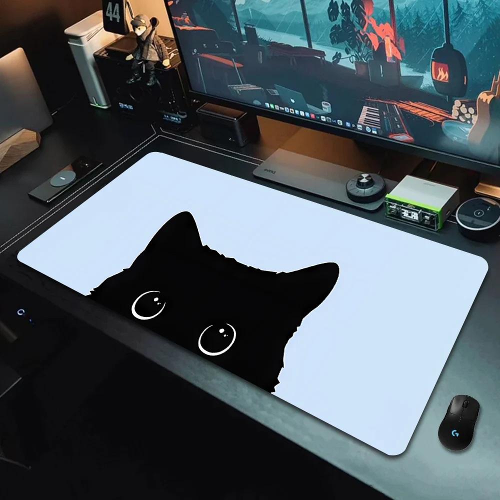 Large Cute Mouse Pad Kawaii Black Cat Kitten Game Keyboard Mat XxL Laptop Computers Accessories Rubber Table Pads Office Carpet