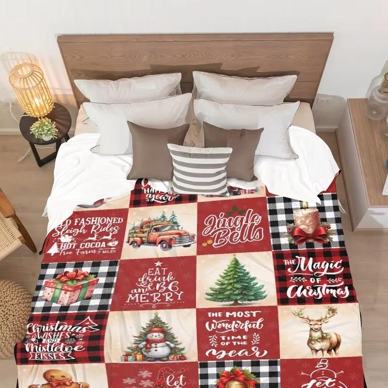 1pc Vintage Christmas - Themed Gingerbread Man, Christmas Truck Soft Blanket, Ideal Christmas Gift for Adding Festive Charm
