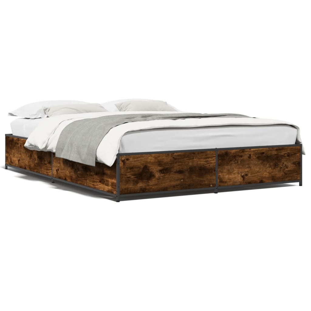 Bed Frame in Smoked Oak Finish 120 x 190 cm Made of Wood Based Material and Metal