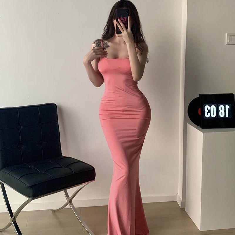 European and American Kardashian Sexy Chest Peach Hip Body Dress Slim Fish Tail Big Pendulum Hip Sling Dress