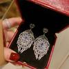 Huitan Gorgeous Hollow Design Drop Earrings For Women Sparkling Aesthetic Ear Accessories Delicate Elegant Wedding Band Jewelry