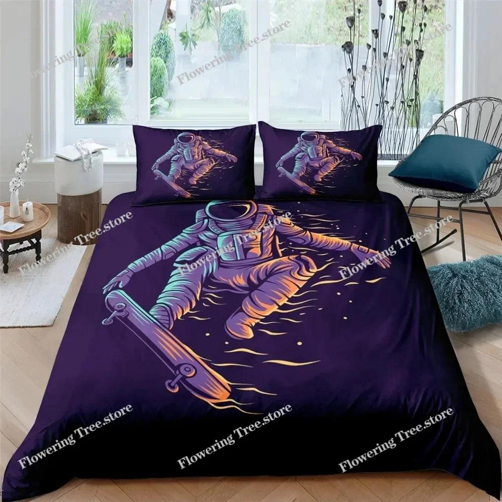 Cartoon Astronaut Outer Space Bedding Set Teens Boys Home Piece Duvet Cover Set Pillowcase Single Twin King Quilt Cover Set