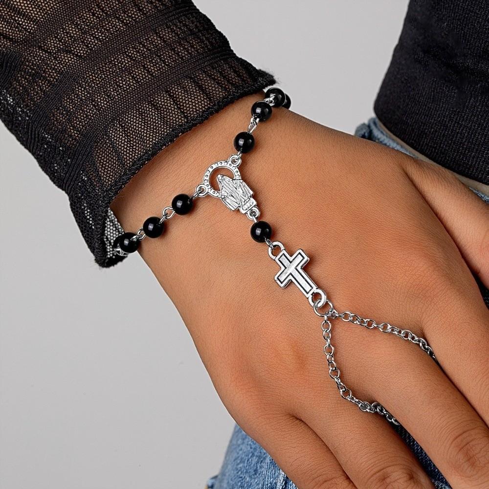 Cross Pendant Christian Jewelry Imitation Pearl Beaded Catholic Prayer Accessory Spiritual Wear