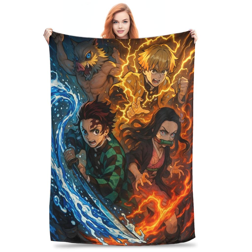 Super Soft Slayers Kimetsu Yaiba Manga Throw Blanket Premium Fleece Lightweight Bed Blanket Cozy Plush Blankets All Season Use