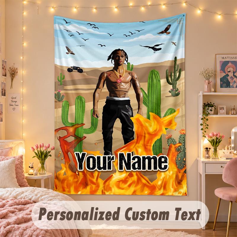 Benutzerdefinierte Personalisierte Wandteppich, Travis Scott Druck Benutzerdefinierter Name Text Wandkunst zum Aufhängen für Schlafzimmer