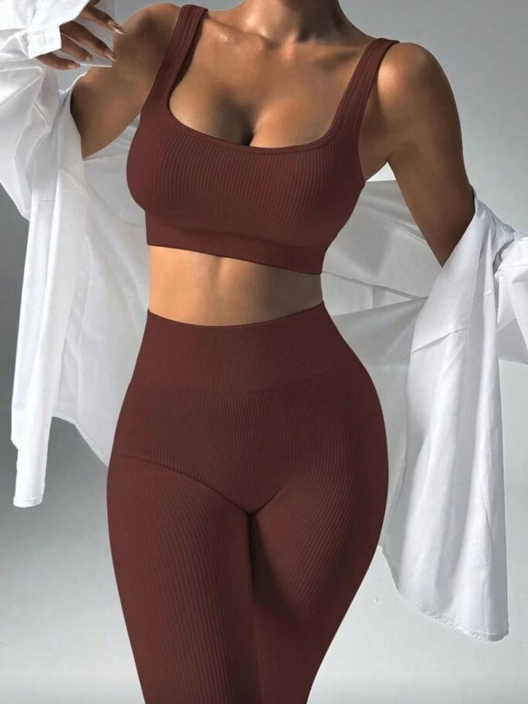 Modern Multi-color High-Waist Ribbed Yoga Pants: Elastic, Slimming, Quick-Dry, Skin-Friendly Sports Base Layer