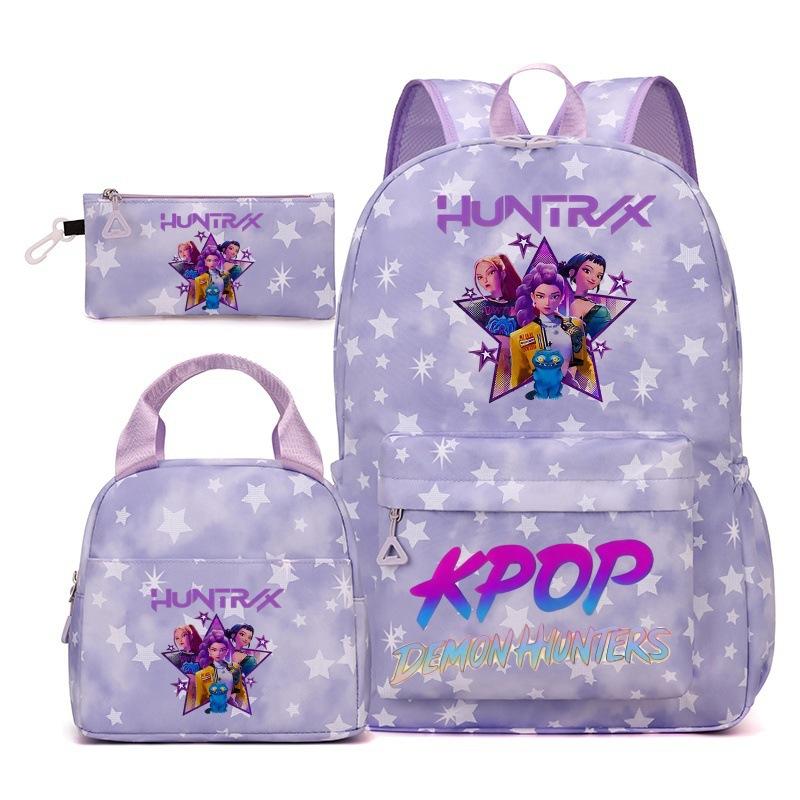Korean Drama Demon Hunter Backpack Lunch Bag Pencil Case Set Student Three-piece School Bag Pencil Case Lunch Bag