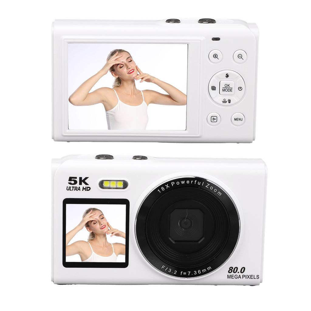 Digital Camera 5K 80MP Double Screen Autofocus 18x Zoom WiFi Camera with Flash for Travel Live Streaming