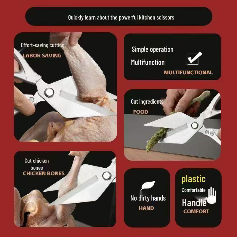 Heavy-Duty Stainless Steel Kitchen Scissors: Large Head, Multifunctional for Chicken, Beef, and More