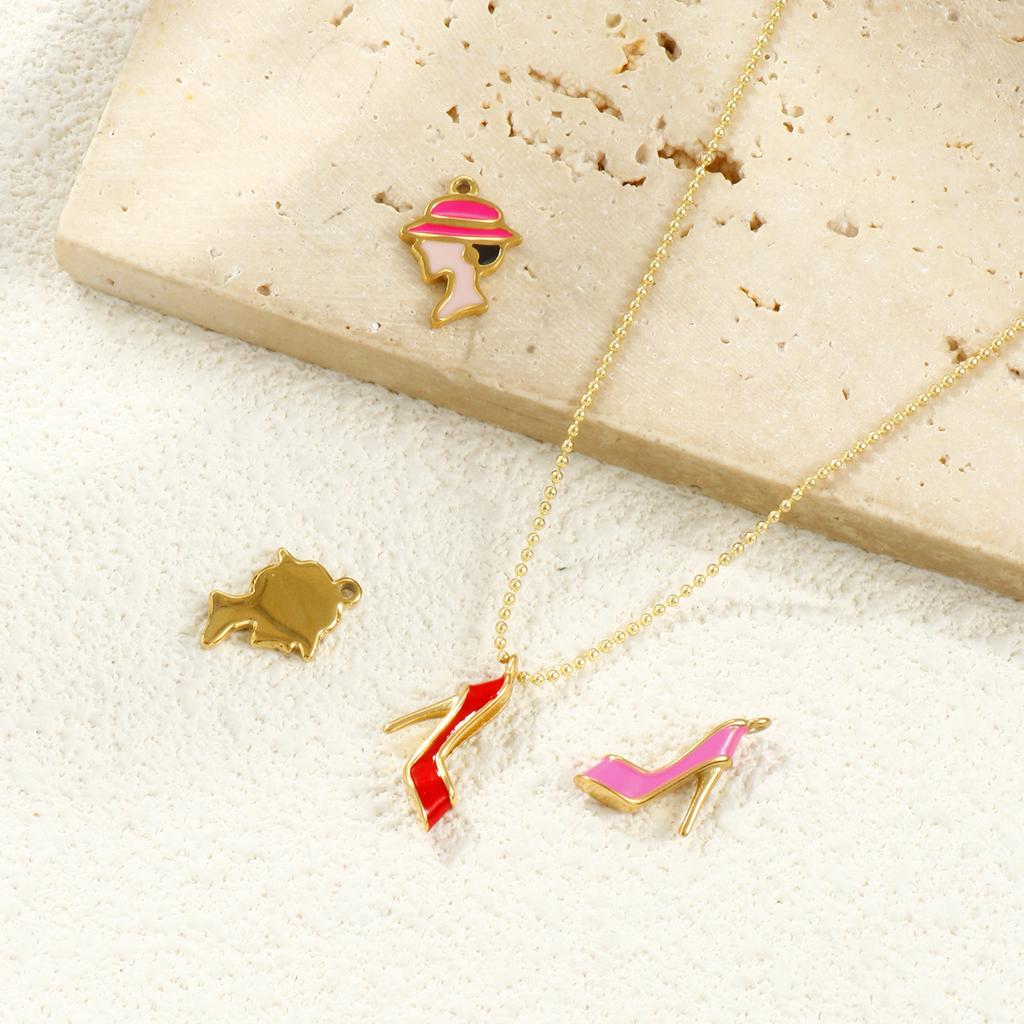 1 PC Waterproof 304 Stainless Steel Charms 18k Gold Plated Enamel The Lady With A Hat High Heels Pendant For DIY Necklace Making