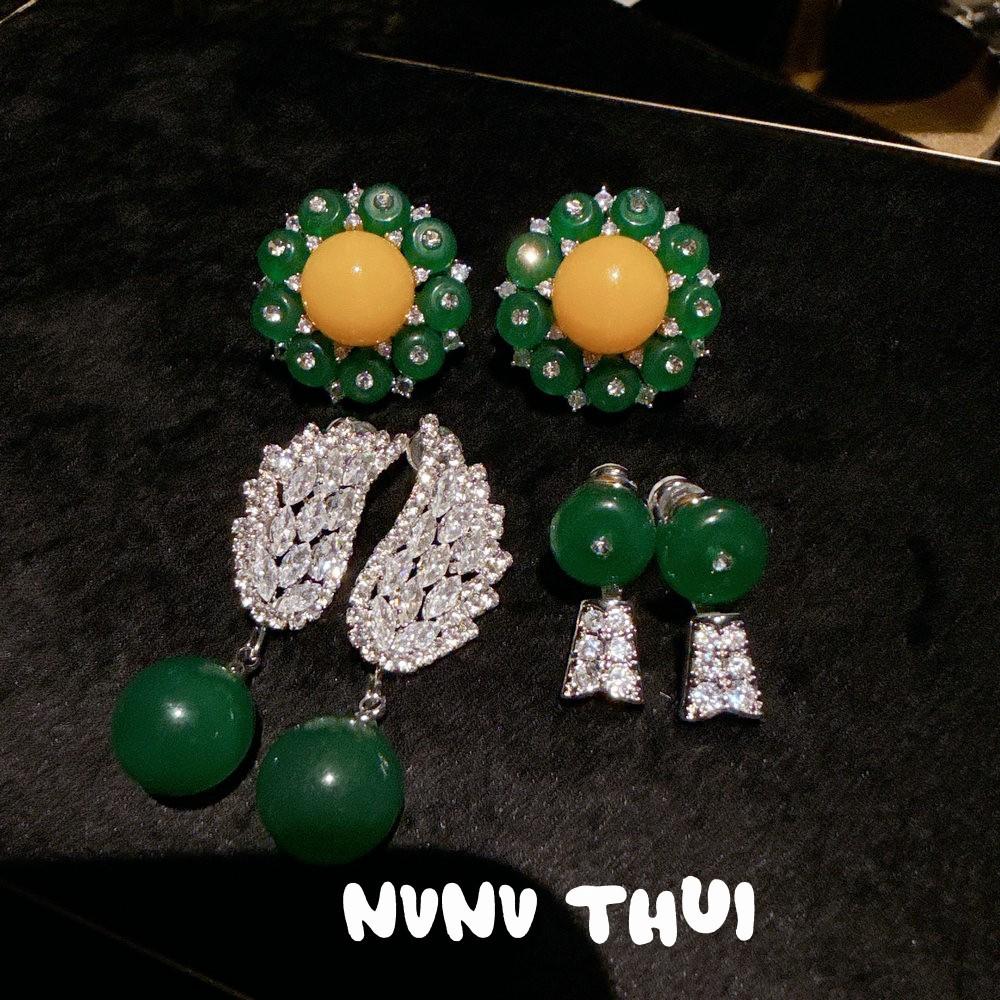 Jewelry, Handmade Wheat Ear Water Drop Gem Earrings, Banquet Haute Couture Glazed Flower Ball Snowflake Zircon Brooch Set