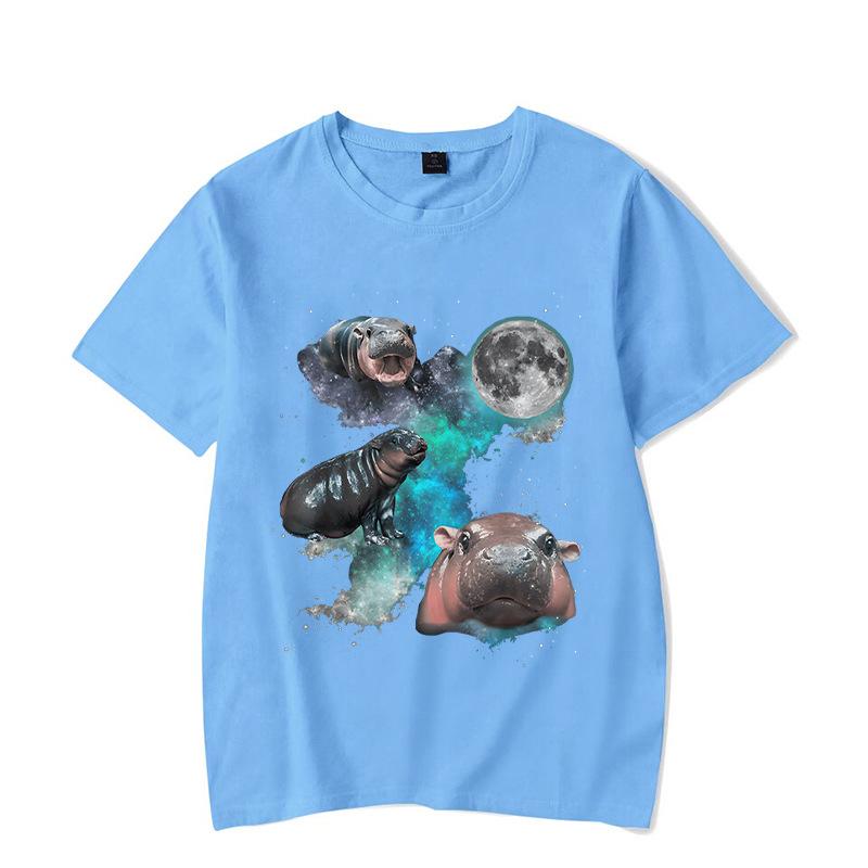 Ladies' Loose Casual Fun Moo Deng Bouncing Pig Print Pure Cotton Short Sleeved Top T-Shirts Women’s