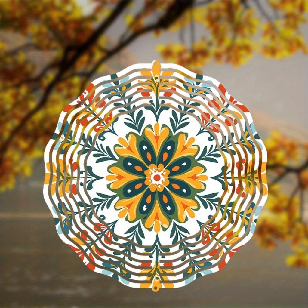 Colorful Mandala Metal Wind Chime Vibrant Floral Design Black Silhouette Outdoor Garden Decor Indoor Hanging Ornament No Power Needed All Season