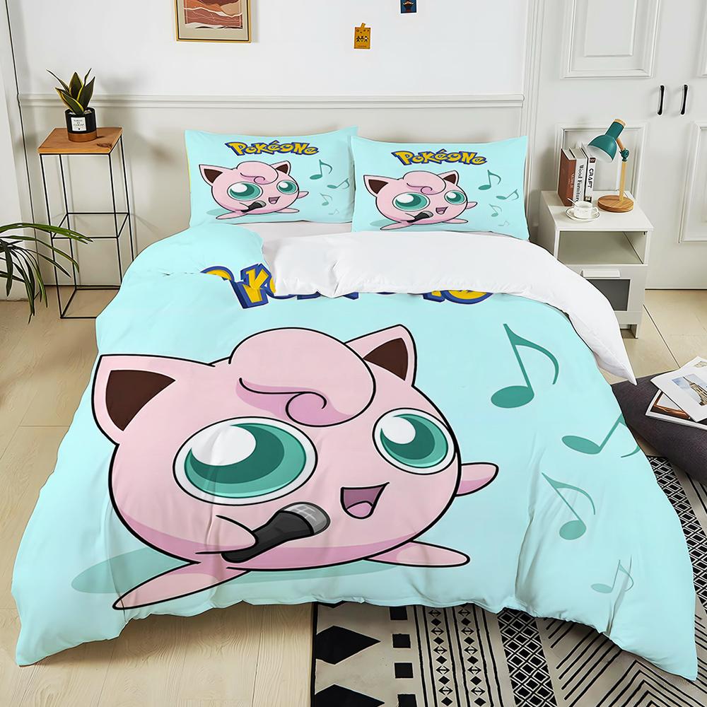Next Day Shipping P0kem0n Jigglypuff Print Pink Bedding Set 3PC 1 Duvet Cover 2 Pillowcases Adult Kids Bedding Set Comforter Set