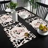 2/4pcs Nongc Cow Pattern Placemats - 12x18 Inch Rectangular Polyester Table Mats with Cute Cartoon Cow Design & "Fresh Milk" Text, Machine Washable