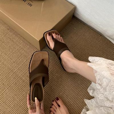 2025 New Slippers Heel Retro Outerwear Summer Roman Style Women's Shoes Slope Foot Flip-flops Holiday Sandals