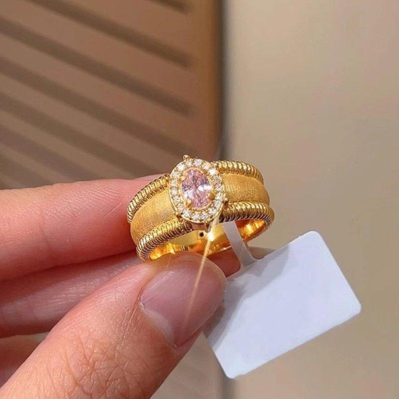 Medieval Brushed Pigeon Egg Ring Ball Edge Light Luxury Retro High Sense Court Style Diamond Open Ring Female