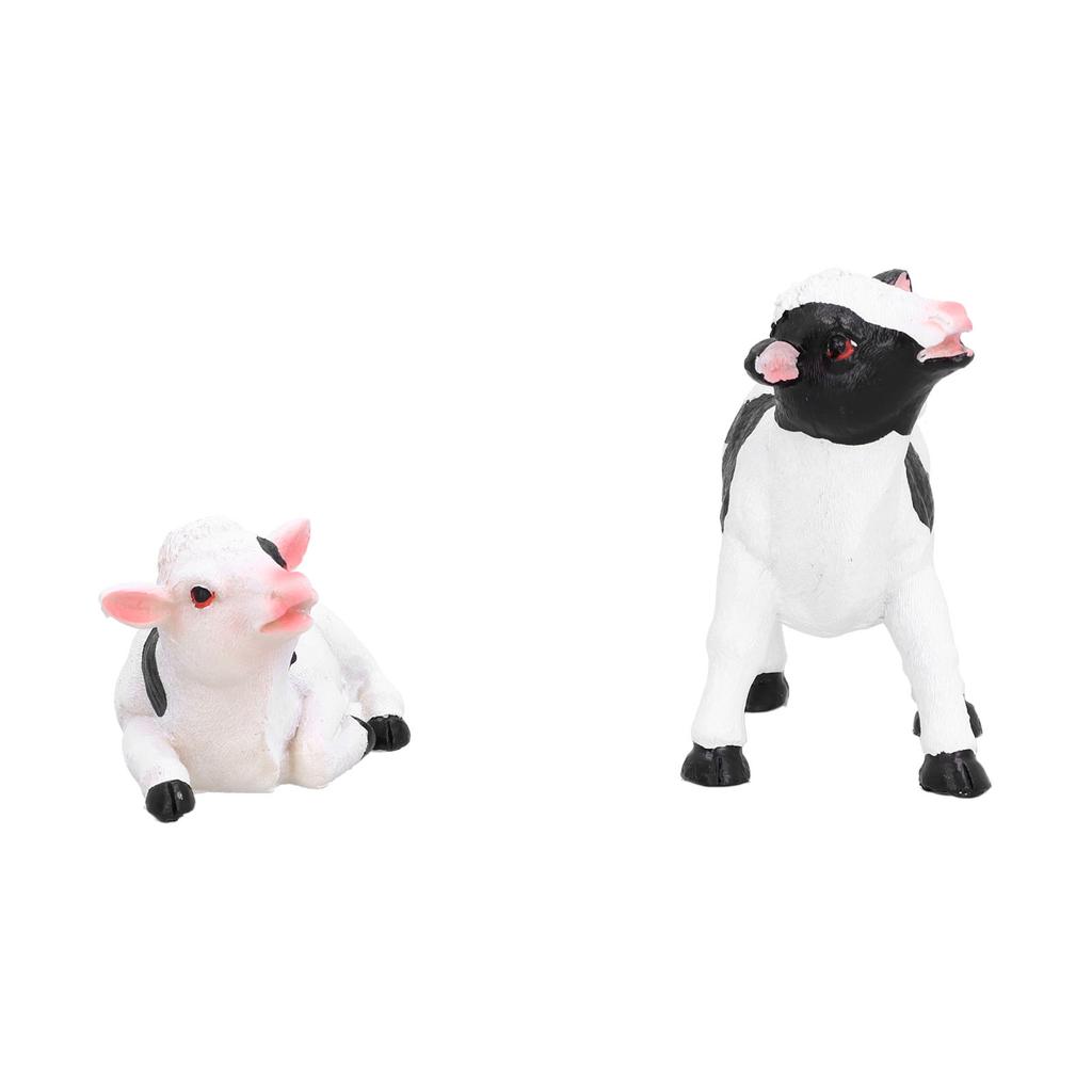 2pcs Cows Figurine Resin Animal Sculpture Crafts Miniature Garden Ornament Gardening Bonsai