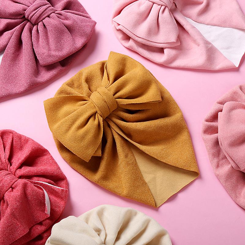 New Solid Color Baby Turban Cap Big Bow Infant Sweet Hat Newborn Elastic Bandana Headband Headscarf Beanie Kids Hair Accessories