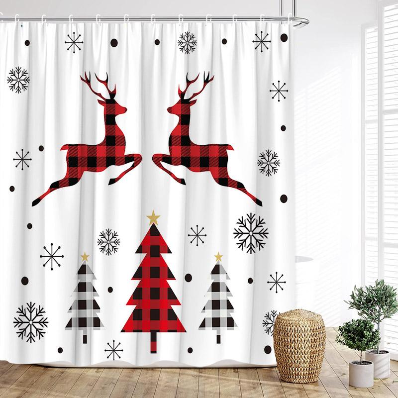 Christmas Shower Curtain Snowflake Star Xmas Trees Bath Curtains Polyester Fabric New Year Home Bathroom Decoration With Hooks