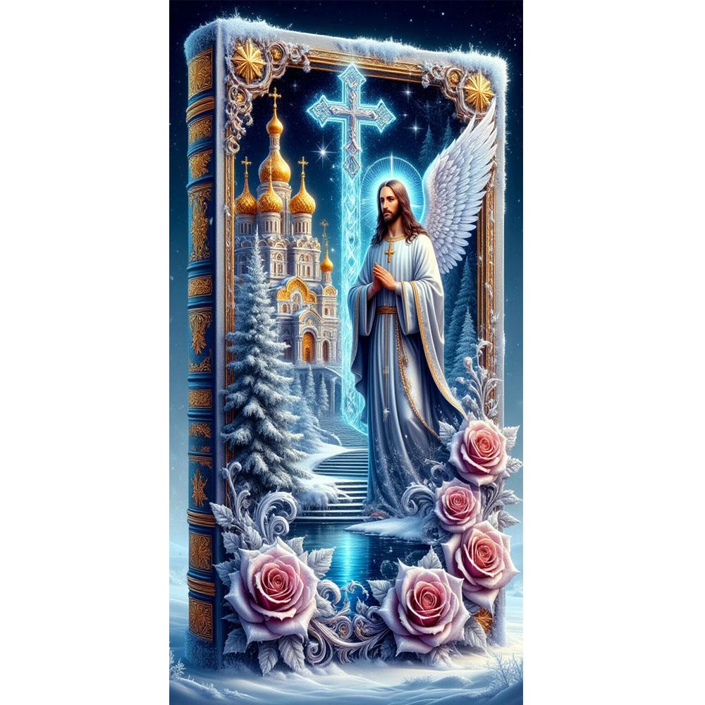 Large Size Mosaic DIY Full Diamond Painting Kits Art The Cross of Jesus and Flowers Embroidery Cross Stitch Rhinestones