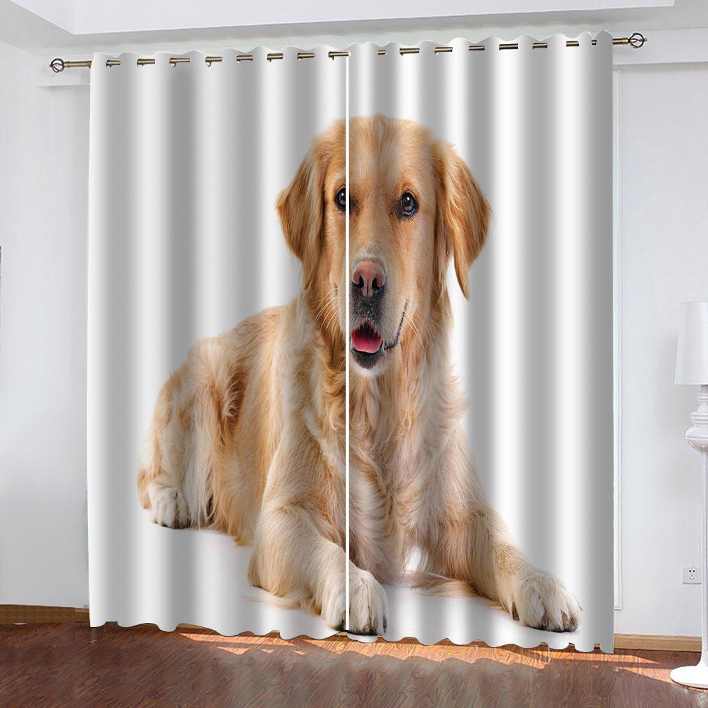 2 Paneele Labrador Golden Retriever Bedruckte Vorhänge Niedliche Welpenvorhänge für Kinderzimmer Wohnzimmer Küche Fensterjalousien Vorhänge