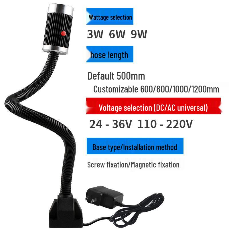 Luci da lavoro a LED magnetiche per macchine CNC e fresatrici, 220V/24V, design con tubo flessibile a collo di cigno