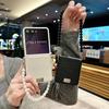 For Samsung Galaxy Z Flip 7 FE 6 5 Phone Case with Crocodile Pattern Side Button Pearl Wrist Strap Protective Cover for Flip7