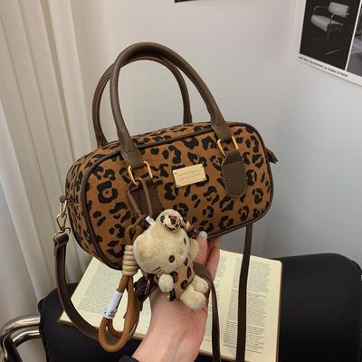 Leopard Print Bowling Bag, Women'S Tide Portable Small Square Bag, High Value Versatile Shoulder Messenger Bag
