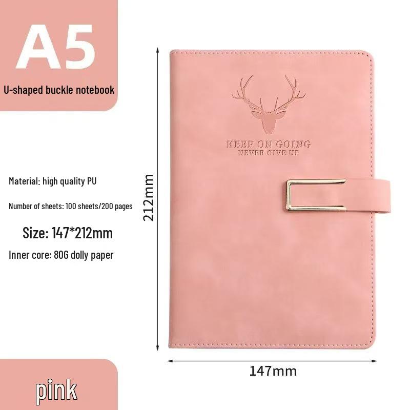 A5 Thickened Soft Leather Notebook with Deer Head Buckle – Elegant Business & Study Journal.