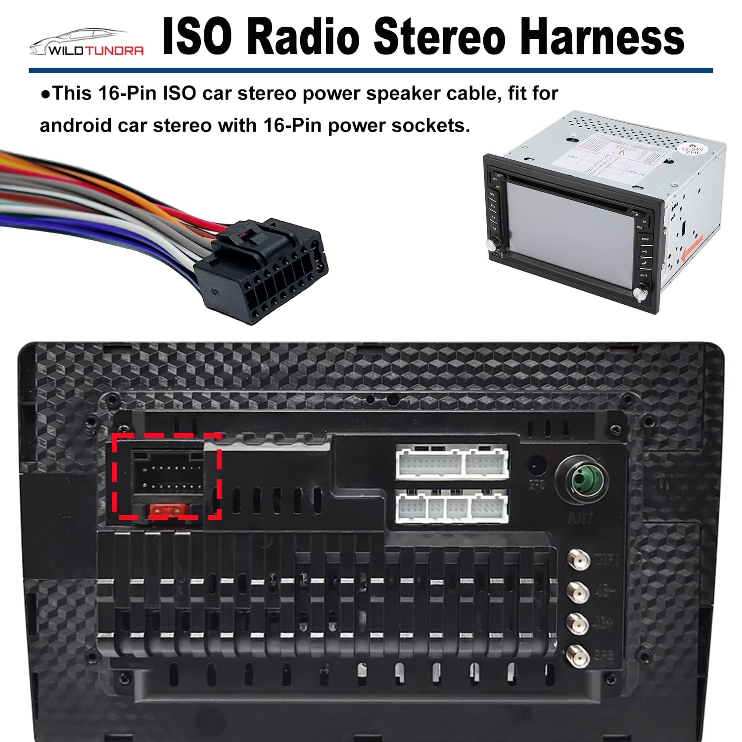 Универсальный ISO адаптер проводки радио для Android автомагнитолы 16-контактный ISO разъем Кабель питания - Адаптер проводки для автомагнитолы