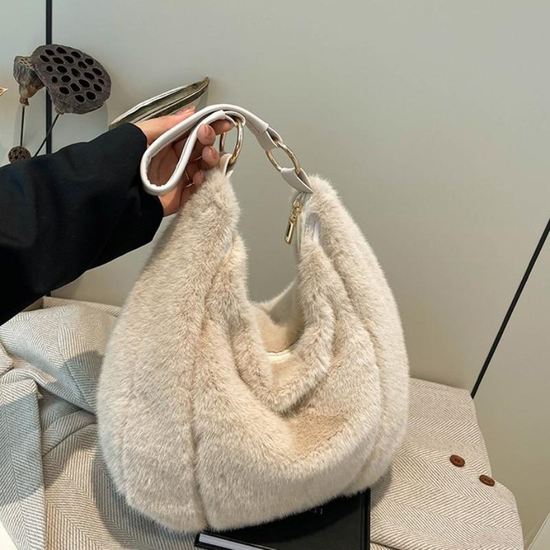 New Solid Plush Velvet Sweet Shoulder Bags Elegant Cute and High-end Tote Bags 2026 Versatile Crossbody Bag for Women