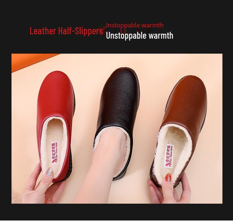 Women's Waterproof Non-Slip Winter Shoes - Comfortable Leather Slippers for Mid-Aged & Elderly