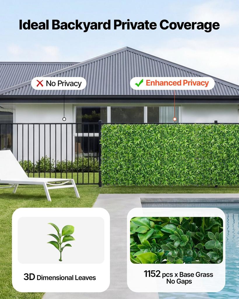 Artificial Plant Wall, 101.6 x 304.8 cm Artificial Boxwood Panels, Sun Protection Greenery Backdrop Privacy Hedge Fence, Fake Grass Screen for