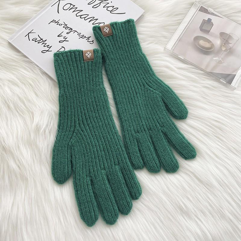 Warm Knitted Acrylic Fingerless Gloves Women Winter Touchscreen Compatible Solid Color Korean Style