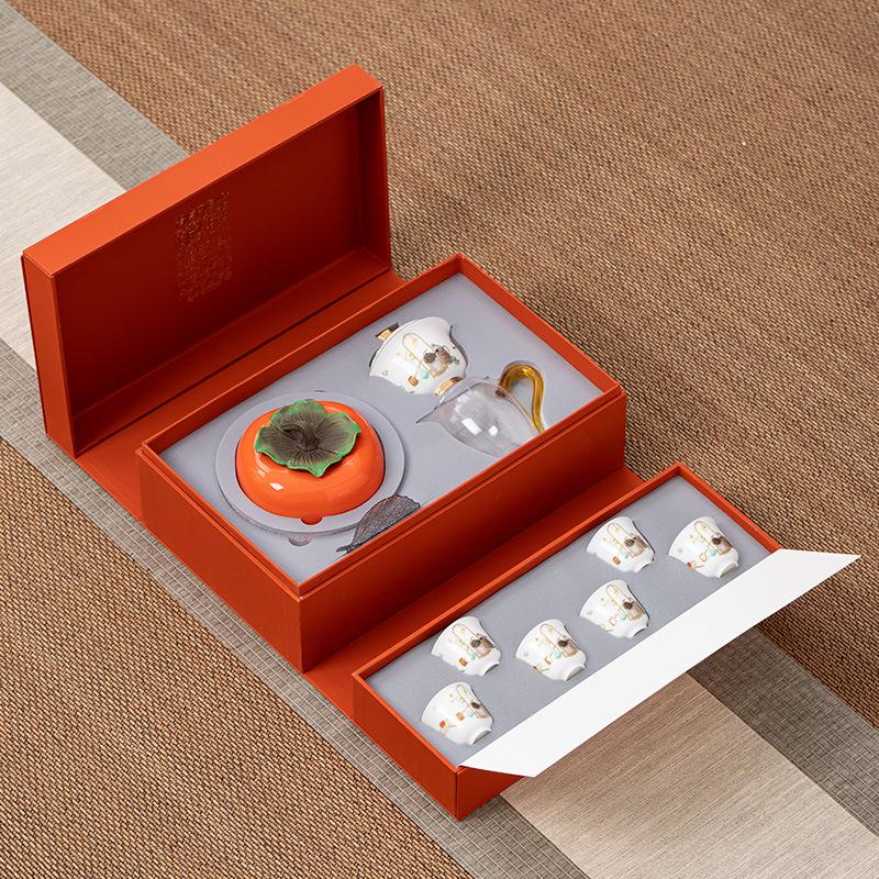 

Suet jade white porcelain tea set gifts to customers creative ceramic gift box business souvenirs