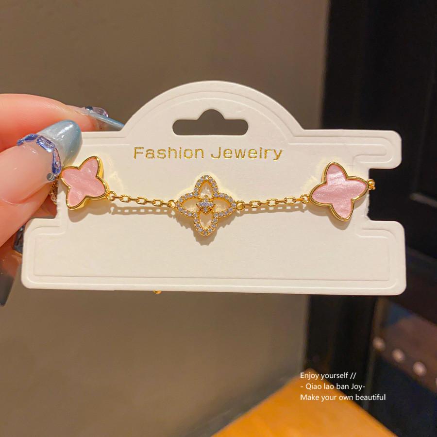 Light Luxury Flower Style Copper Bracelet With Genuine Gold Plating For Women