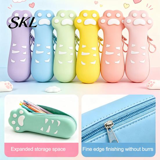 Portable Pen Case Cat Paw Silicone Pencil Case, Large Capacity Stationery Organizer Animal Bag, Students School Supplies Storage Pouch with